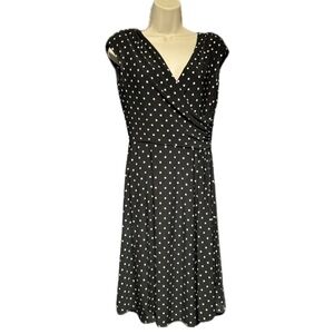 Ralph Lauren Navy and White Polka Dot Midi Dress